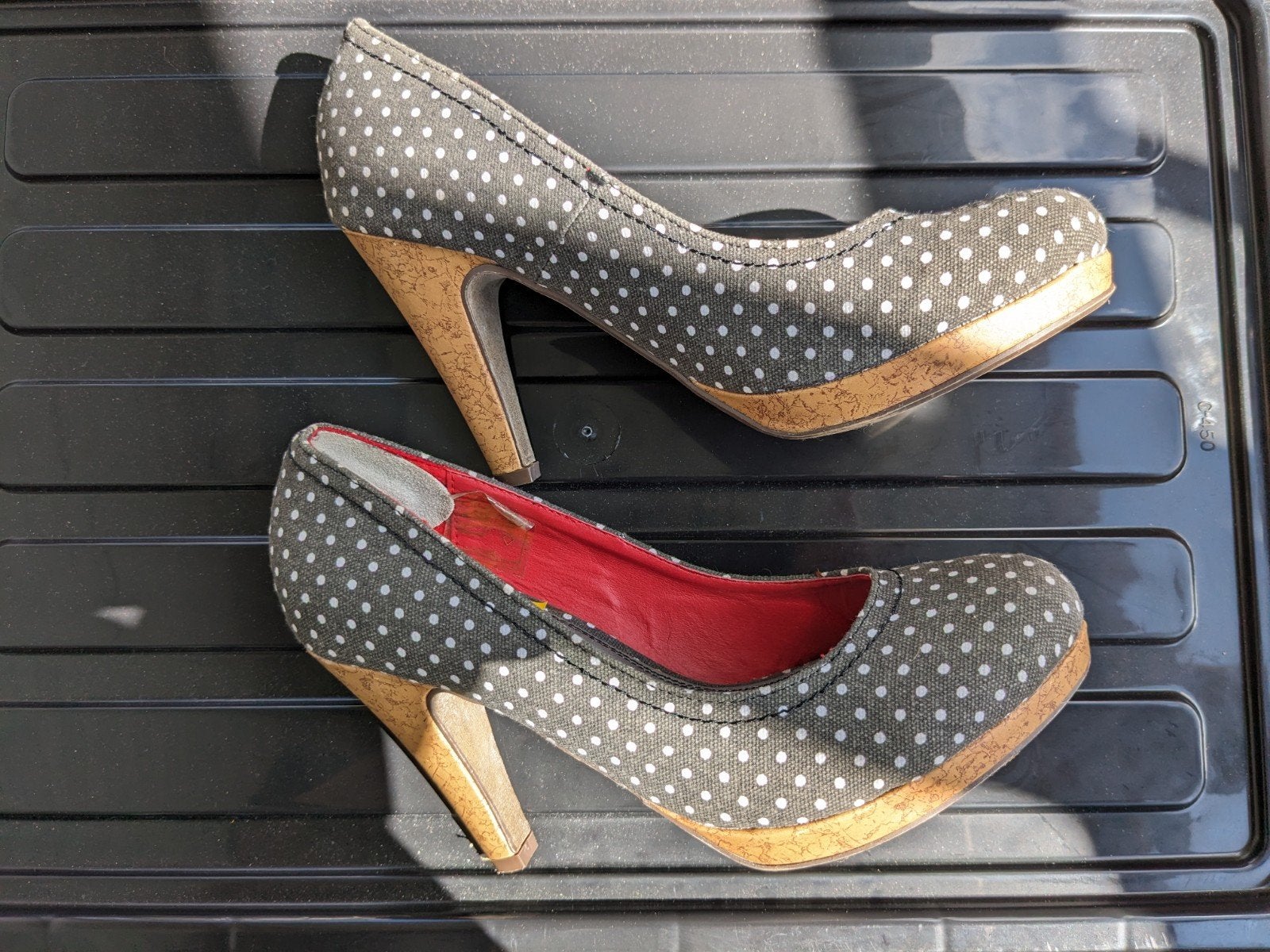 Pumps grijs met witte stipjes - maat 39, Pumps, Ophalen of Verzenden, Zo goed als nieuw, Grijs