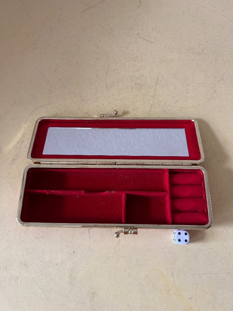 Vintage Aziatisch Sieradendoosje/Reis-etui Brokaat & Spiegel, Ophalen of Verzenden, Gebruikt