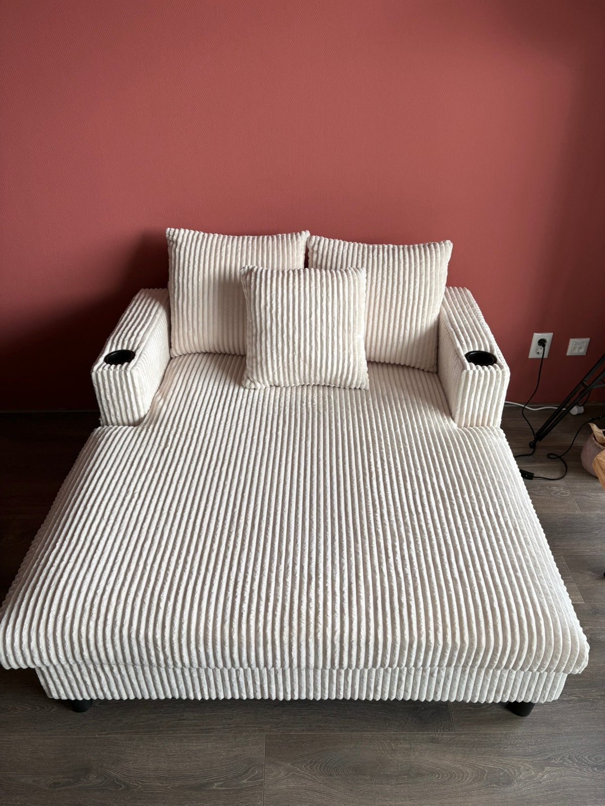 Loveseat beige / klein bankje met chaise longue, Ophalen, 125 tot 150 cm, Tweepersoons, Zo goed als nieuw