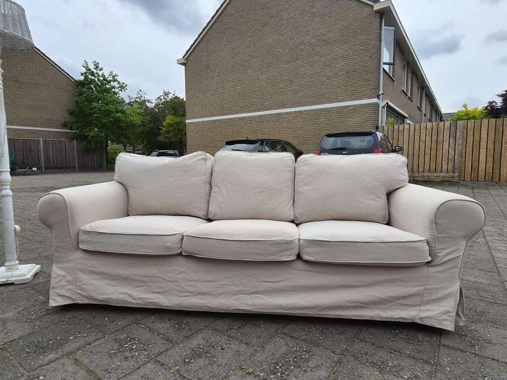 Ektorp 3-zits bank en fauteuil, Ophalen, Gebruikt, 75 tot 100 cm, 200 tot 250 cm
