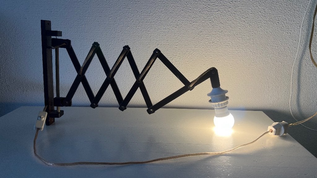 Vintage schaarlamp, Ophalen of Verzenden, Zo goed als nieuw, Hout, Wandlamp