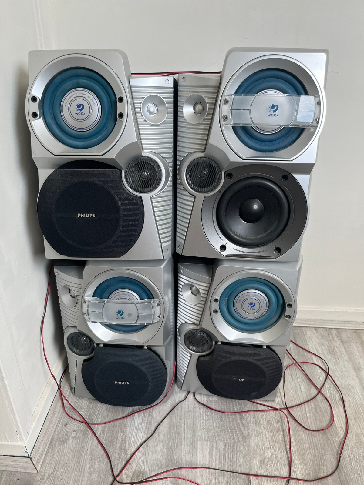 Philips 2x FW-C700 Mini Hi-Fi set met 4 WOOX speakers, Ophalen, Gebruikt