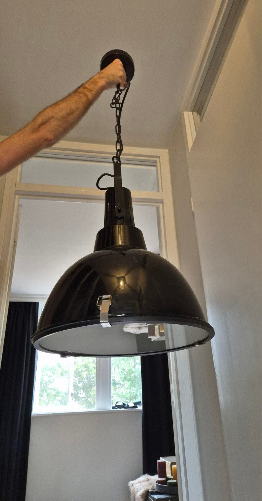 Industriële hanglamp, Ophalen, Gebruikt, E27 (groot), Glas