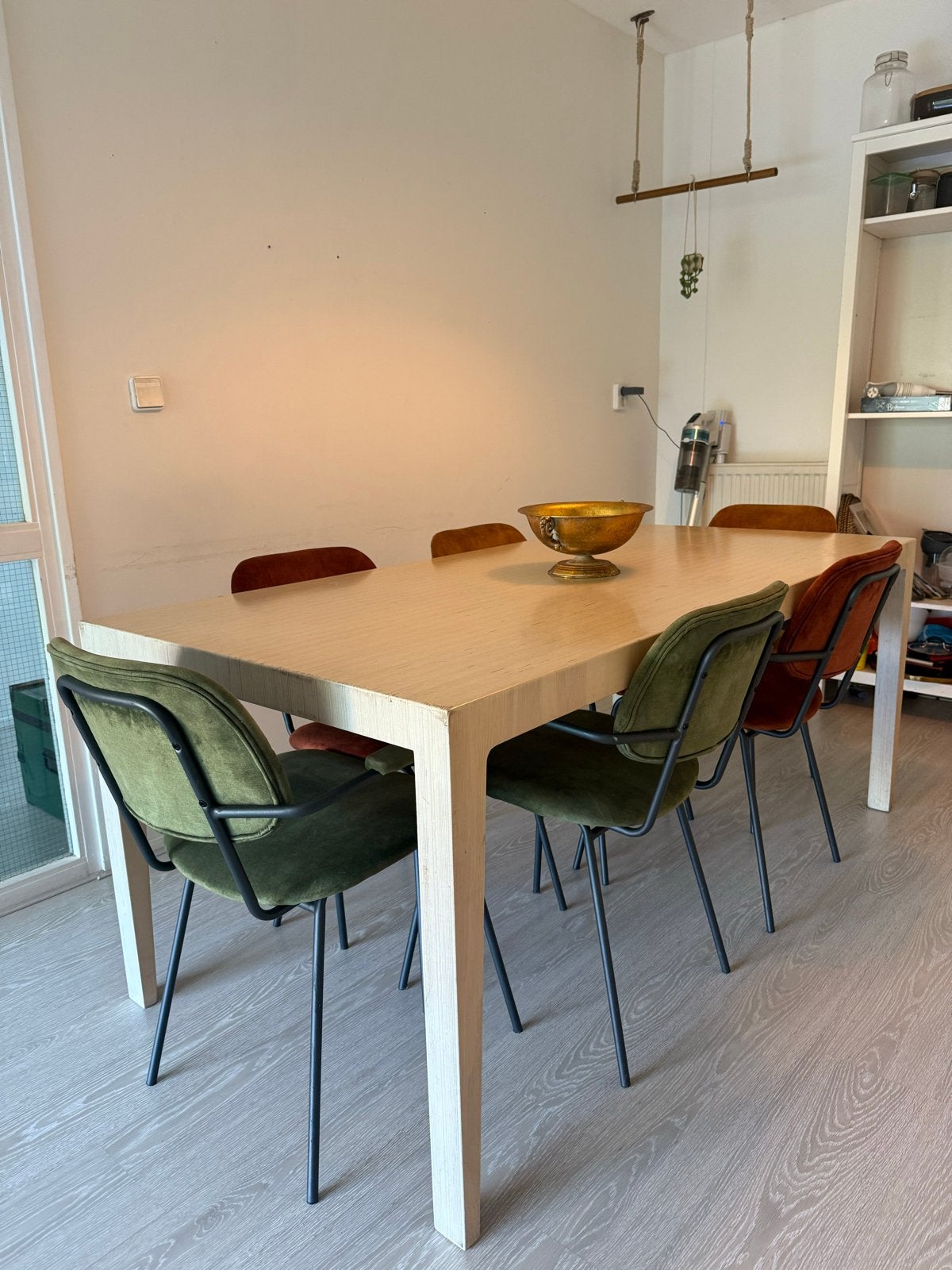 Moderne eetkamerset: tafel + 6 velvet stoelen, Ophalen of Verzenden, Gebruikt