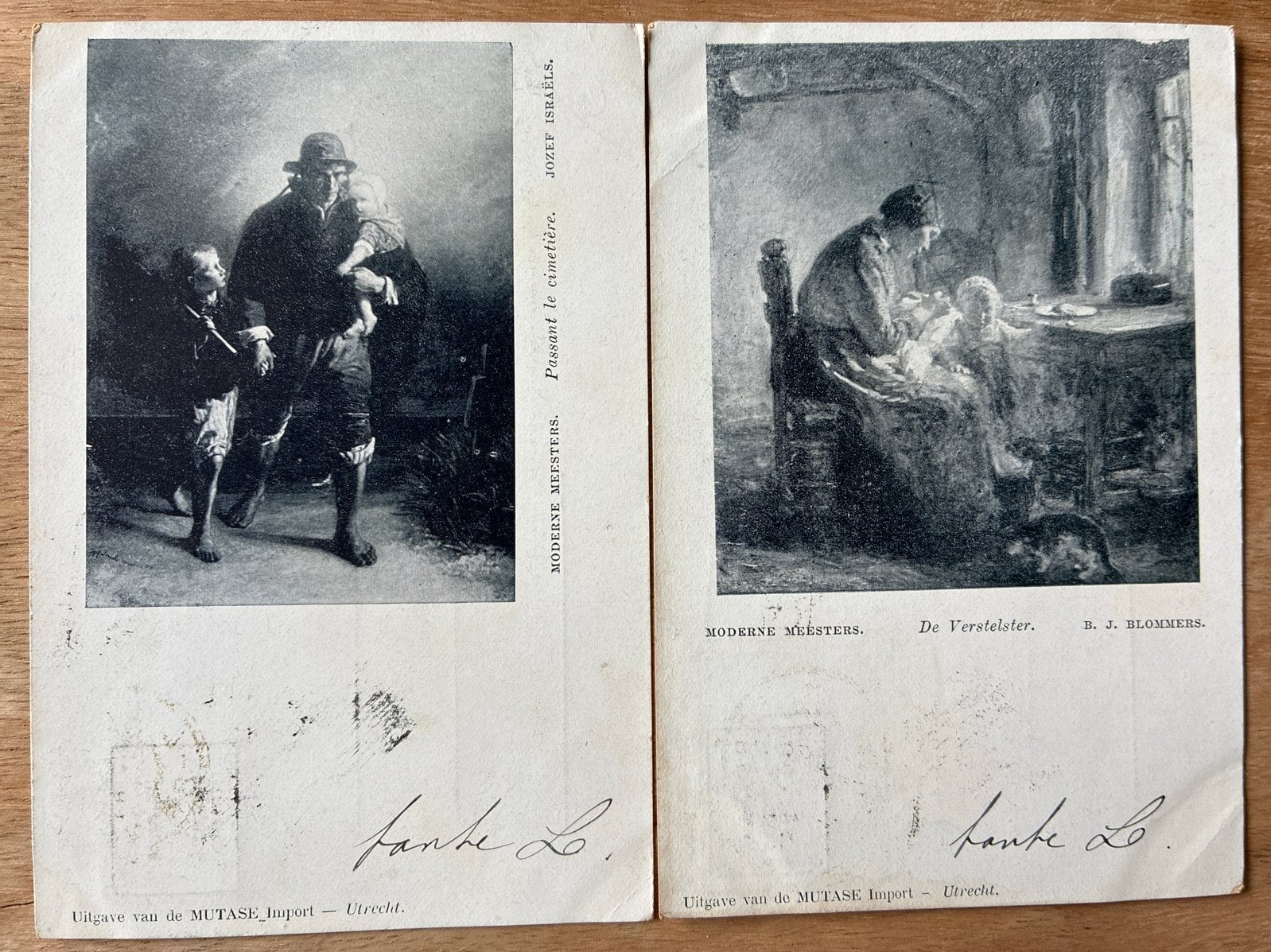 2 Oude briefkaarten Moderne Meesters 1904, Verzamelen, Ophalen of Verzenden, Voor 1920, Gelopen, Overige thema's