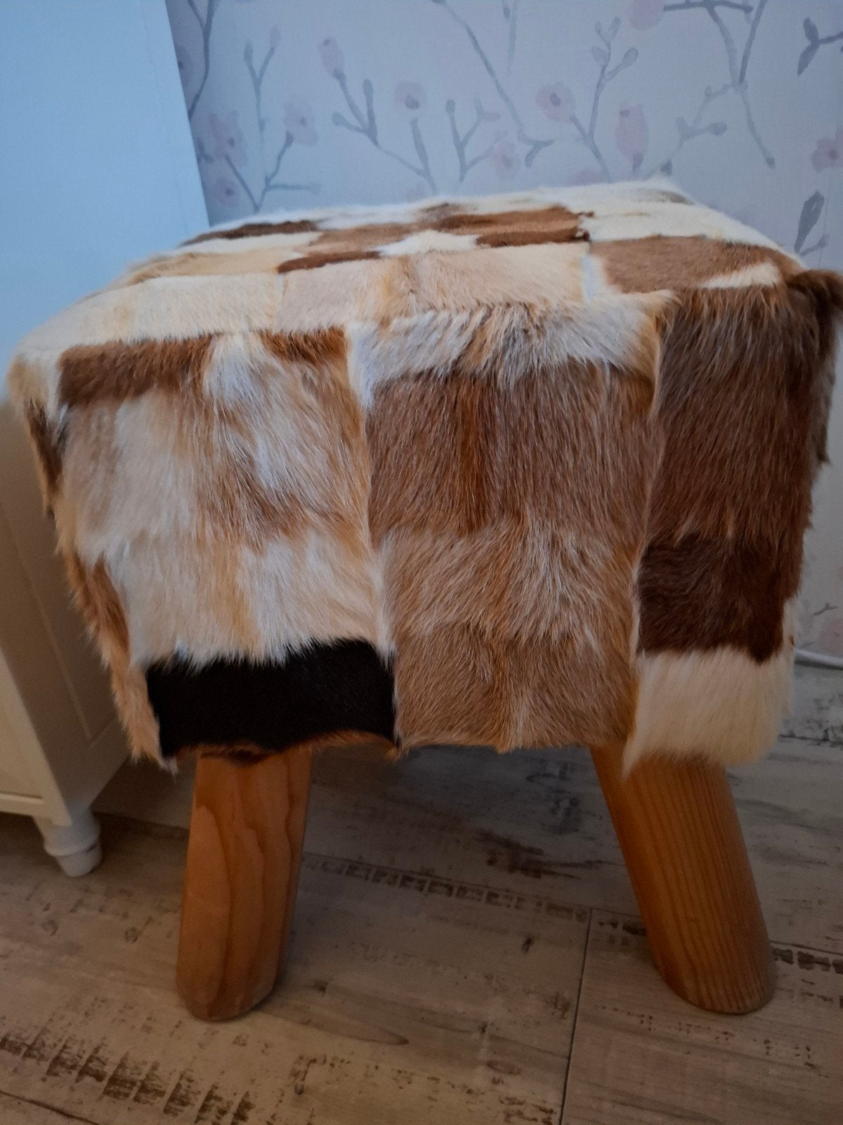 Krukje met geitenhuid bekleding - Bruin/Wit, Huis en Inrichting, Ophalen