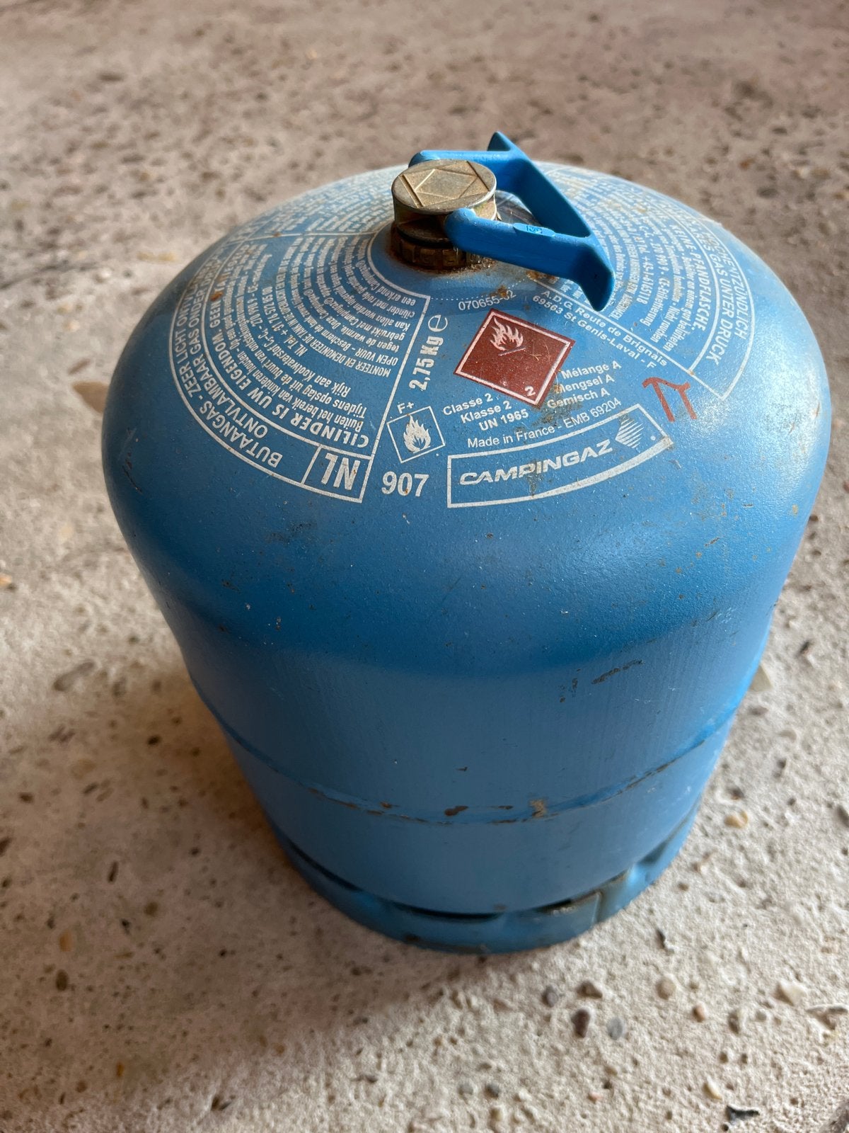 Campingaz 907 gasfles 2,75 kg leeg, Caravans en Kamperen, Ophalen of Verzenden, Gebruikt