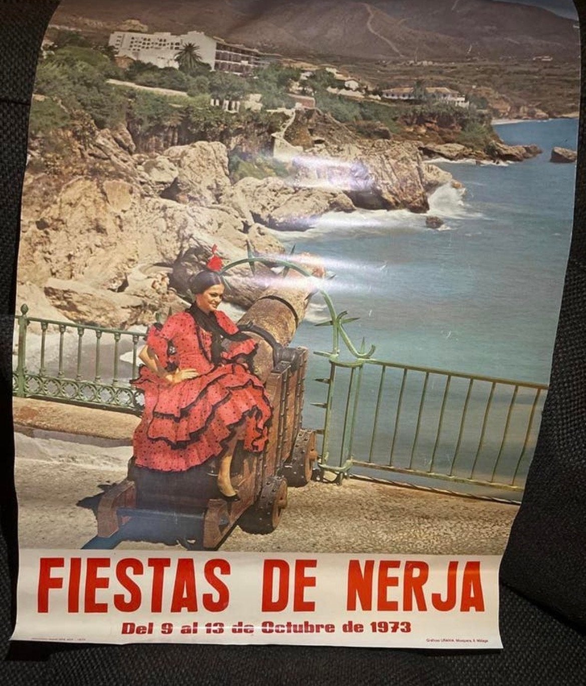 Vintage 'Fiëstas de Nerja' Poster 1973 - Spaanse Kust, Ophalen of Verzenden, A1 t/m A3, Overige onderwerpen, Rechthoekig Staand