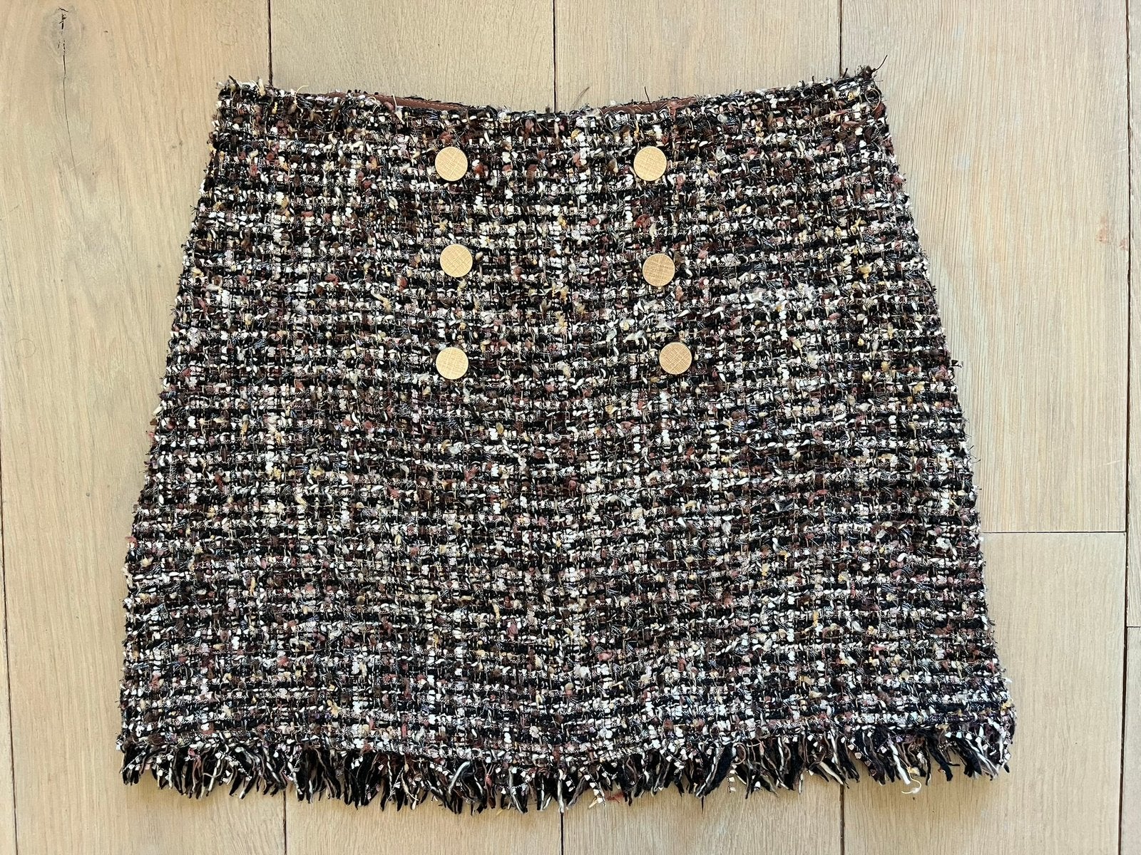 Luc-ce tweed M rok gouden knopen Chanelstijl franjes LUCCE, Kleding | Dames, Maat 38/40 (M), Meerkleurig, Luc-ce, Ophalen of Verzenden