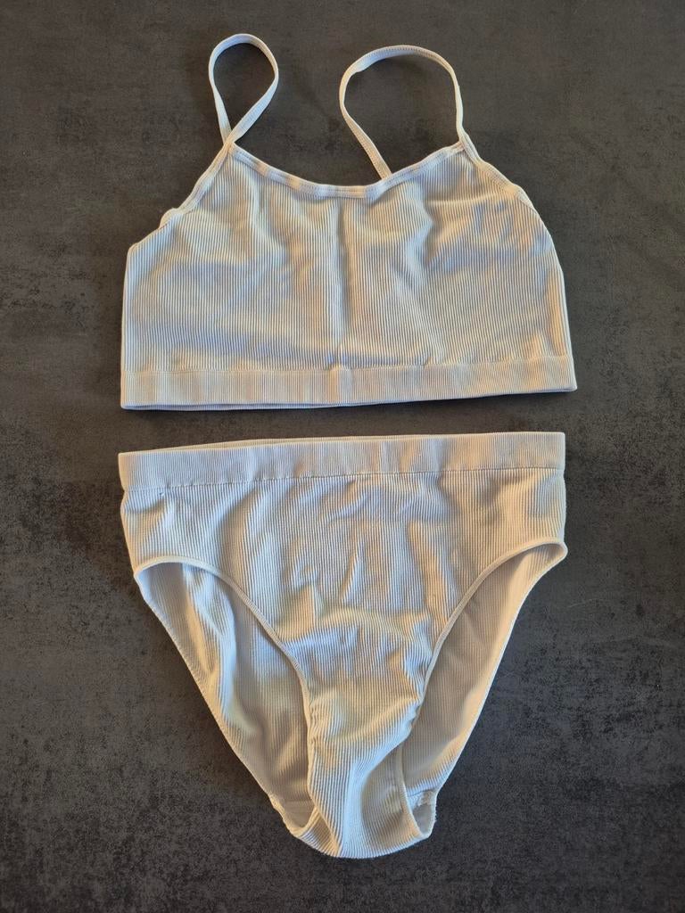 Hema topjes met onderbroek 3 stuks wit stretch elastaan 158, Kinderen en Baby's, Kinderkleding | Maat 158, Nacht- of Onderkleding