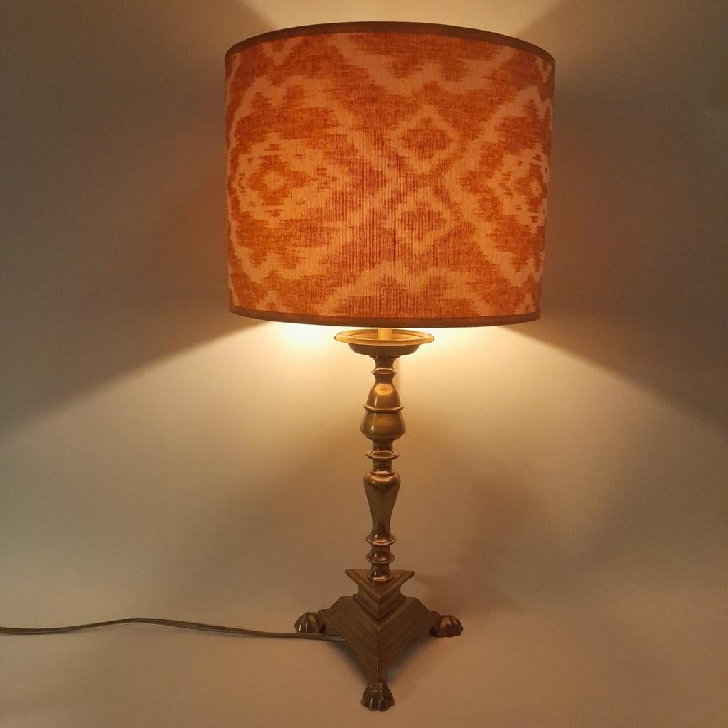 Vintage schemerlamp koper Ikat stijl goud geel, Ophalen of Verzenden, Nieuw, Stof, Minder dan 50 cm