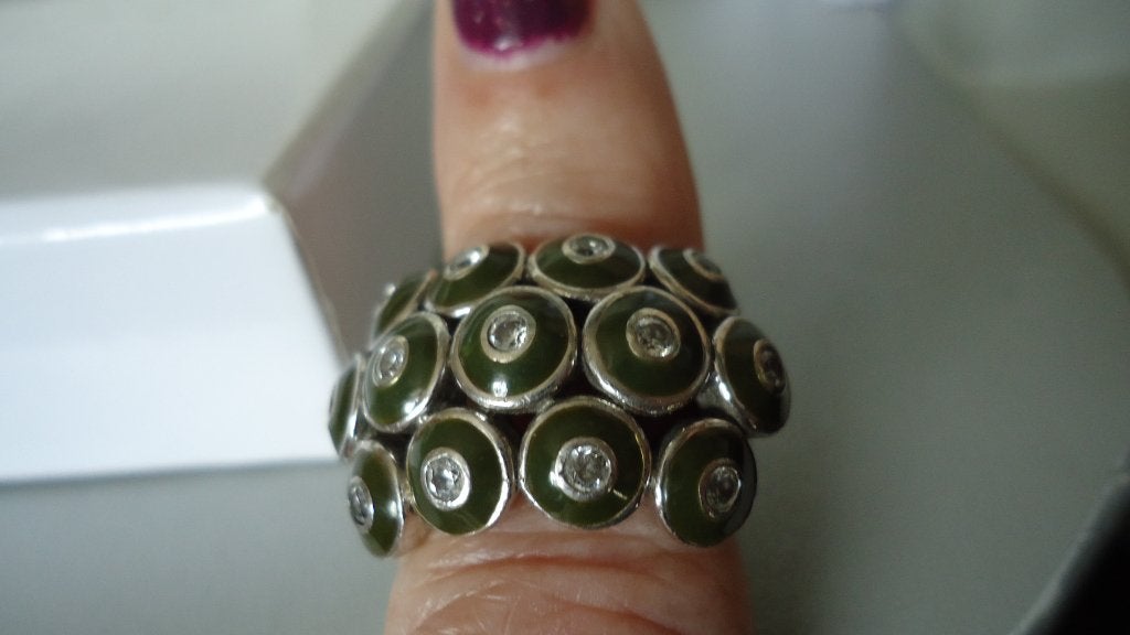 Originele zilveren TI Sento ring met olijf groene stenen, Nieuw, Ophalen of Verzenden, 17 tot 18, Met edelsteen