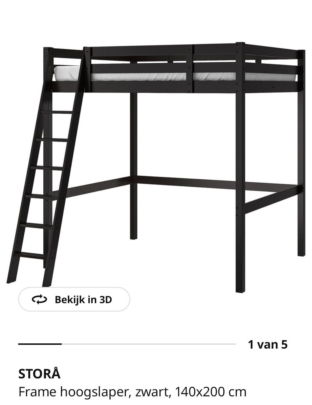 Ikea Stora Hoogslaper 140x200 cm inclusief nieuw matras, Huis en Inrichting, Ophalen, Gebruikt, Hoogslaper, Tweepersoons