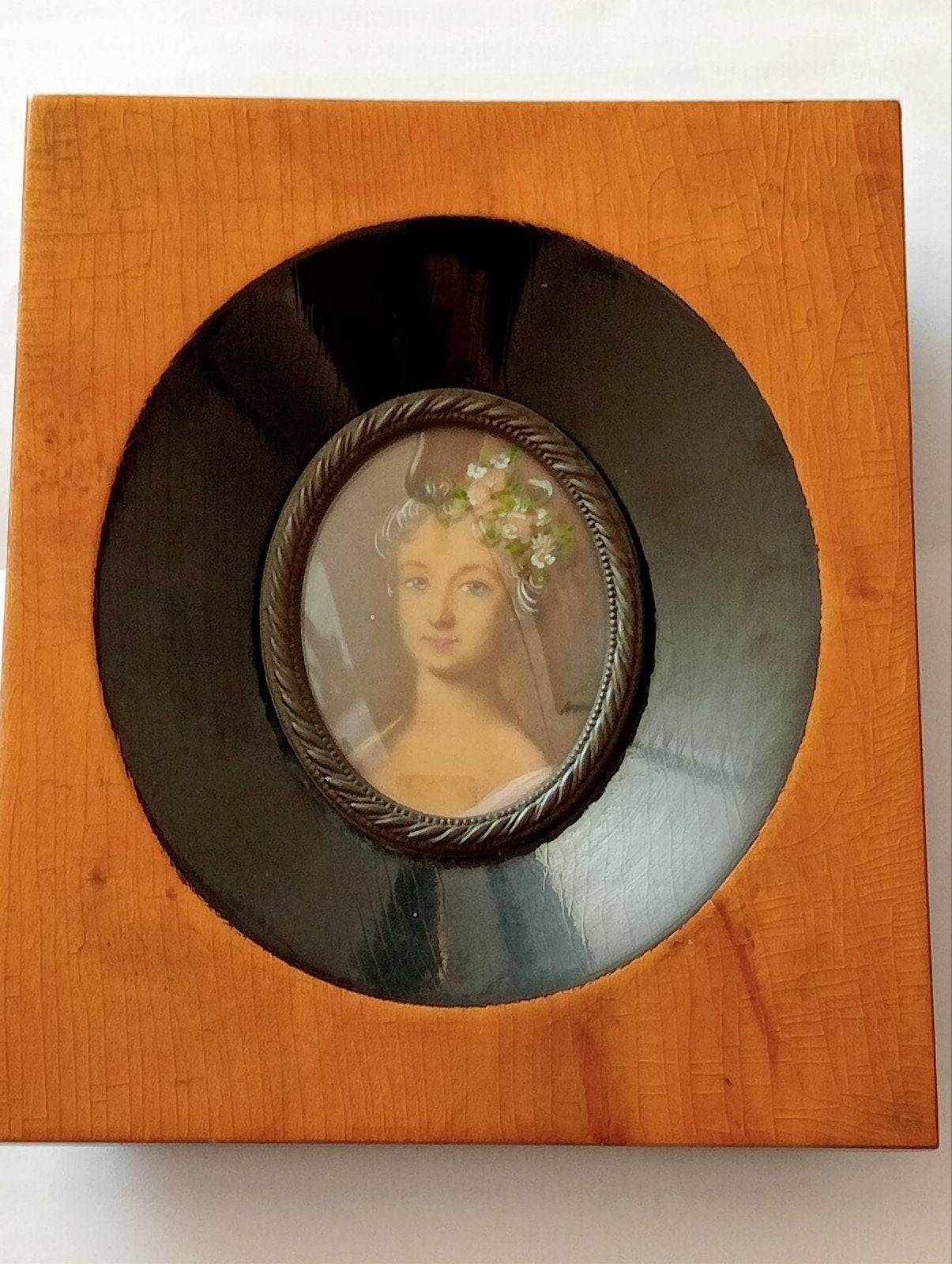 Antiek miniatuur portretje van een vrouw, Antiek en Kunst, Kunst | Schilderijen | Klassiek, Ophalen of Verzenden