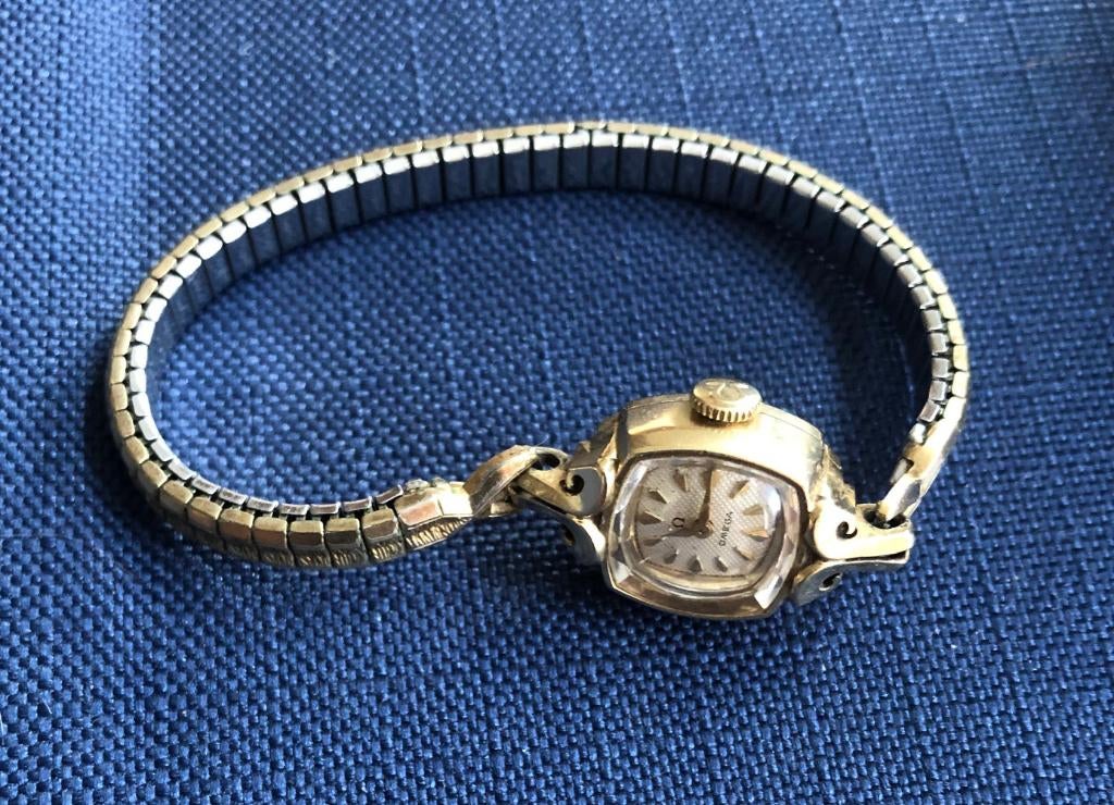 Gouden vintage dames Omega polshorloge, Staal, Gebruikt, Polshorloge, Goud