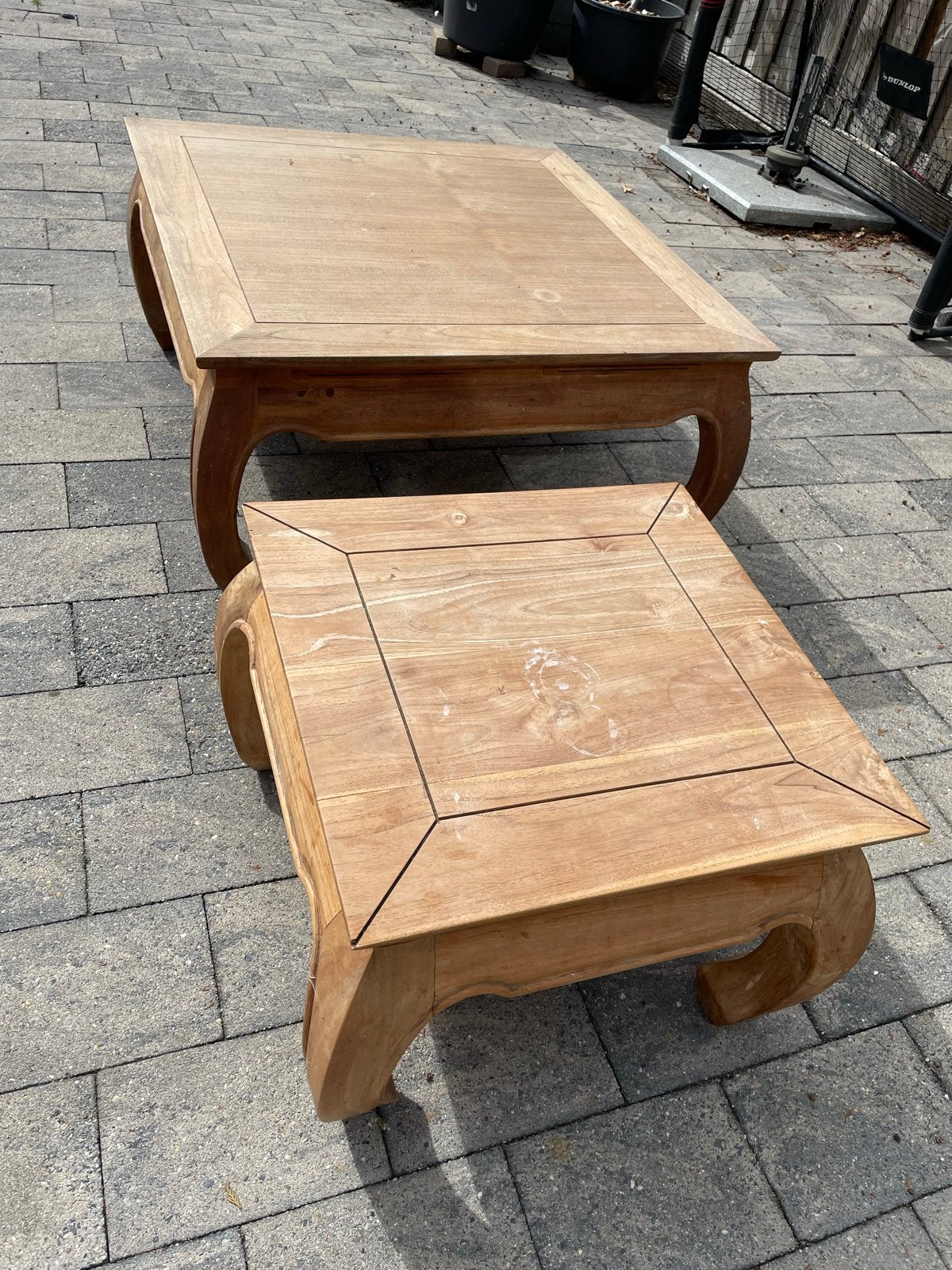 Set van 2 Teakhouten Barok Salontafels, Ophalen, Gebruikt, 50 tot 100 cm, 5 – 50