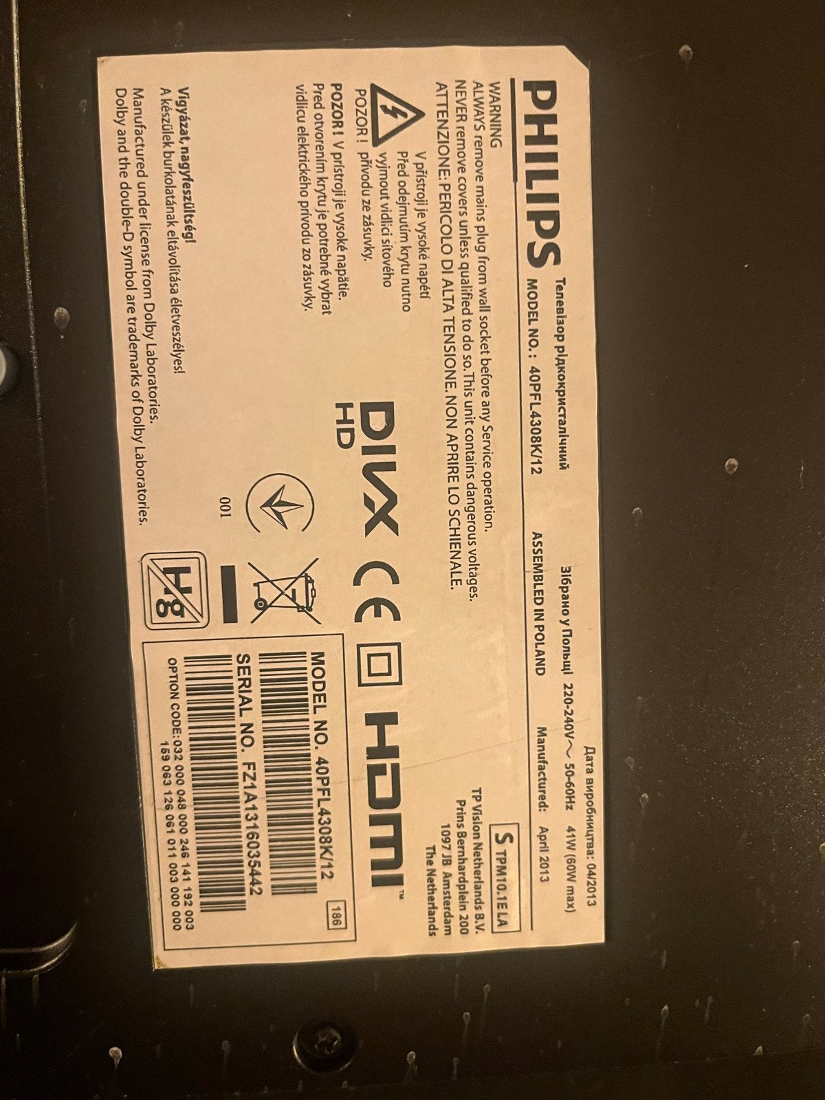 Philips TV met hangbeugel - 40PFLL308K/12, Ophalen, Philips, Gebruikt, HD Ready (720p)