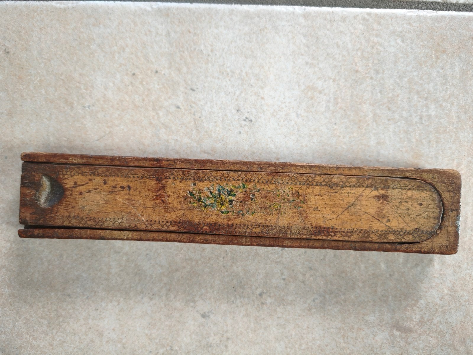 Antieke Houten Pen- en Griffeldoos met Bloemmotief, Antiek en Kunst, Ophalen of Verzenden