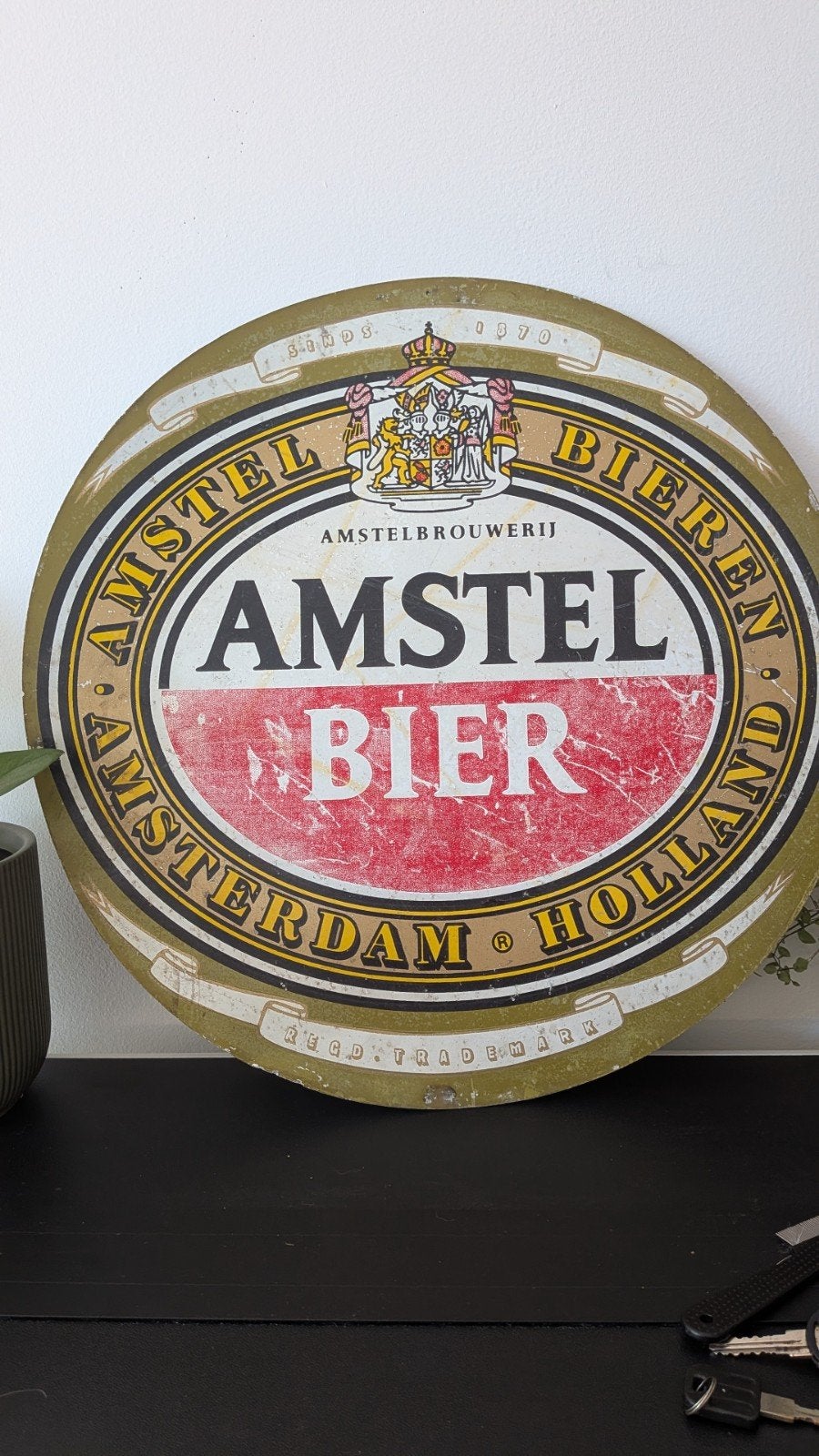 Vintage Amstel Bier Reclamebord - Rond, Antiek en Kunst, Ophalen of Verzenden