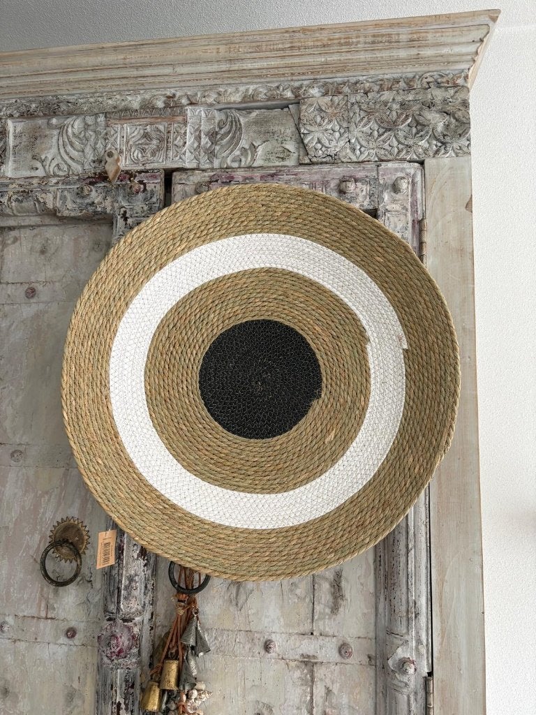 Zeegras mand voor aan de muur zwart/wit/naturel - Boho Ibiza, Gevlochten, Rond, Nieuw, Ophalen of Verzenden
