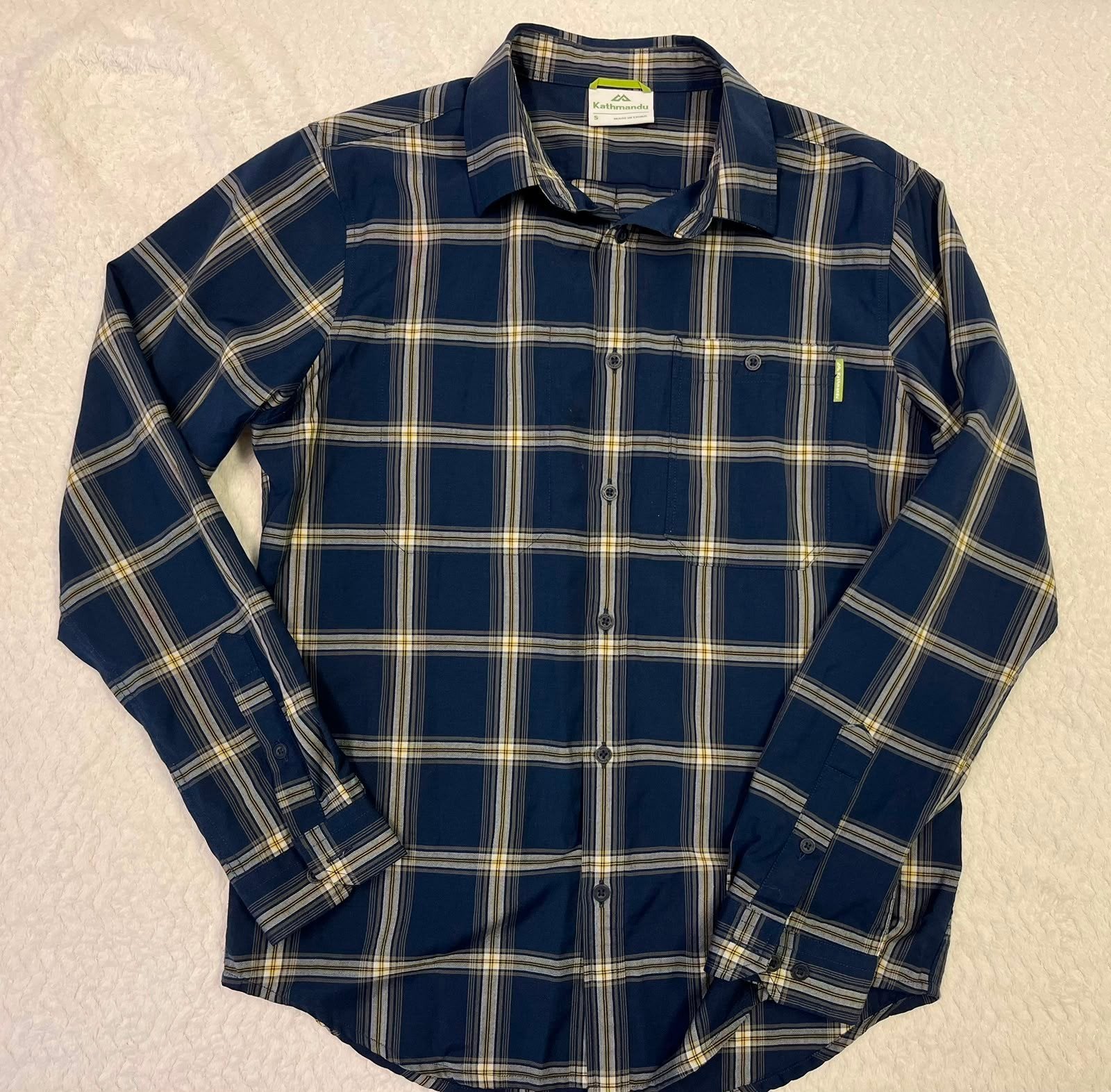 Kathmandu Merino Extra Fine Geruit Overhemd - Maat S, Blauw, Halswijdte 38 (S) of kleiner, Ophalen of Verzenden, Zo goed als nieuw