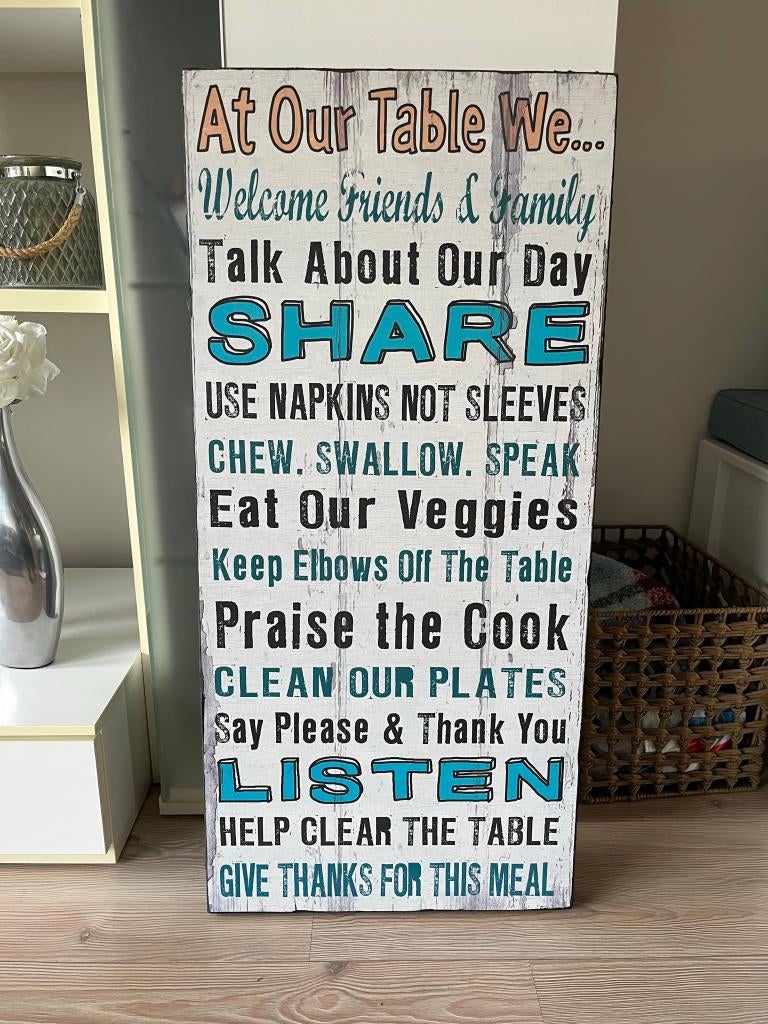Wandbord hout spreuken keukenregels, Huis en Inrichting, Woonaccessoires | Wanddecoraties, Ophalen, Gebruikt, 40 cm, Hout