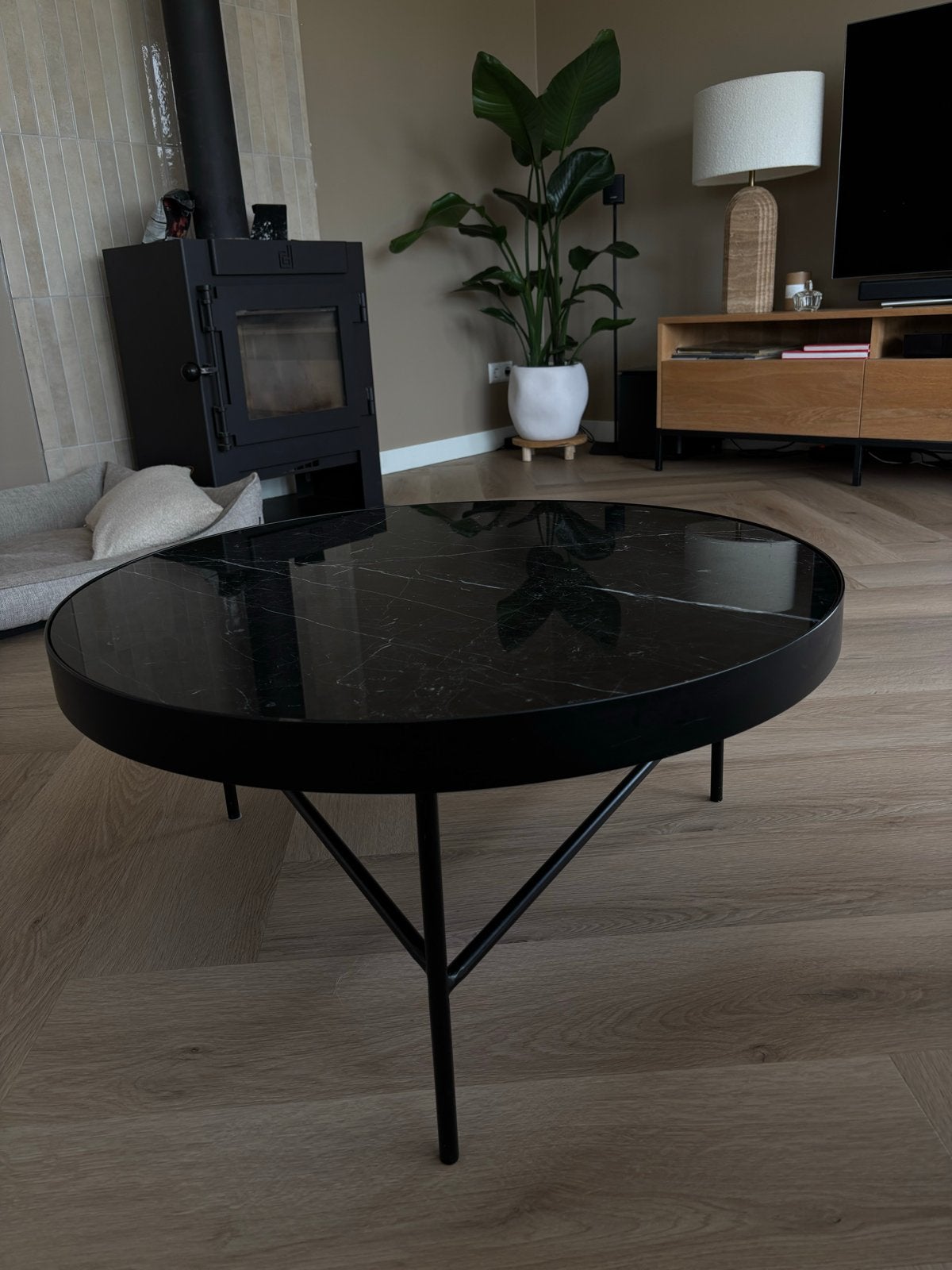 Ferm Living Marmeren Salontafel Zwart Rond, Ophalen, Gebruikt, Overige materialen, Rond