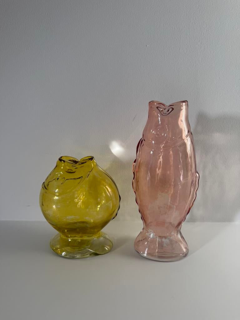 2 vazen (glas) in de vorm van een vis, Huis en Inrichting, Woonaccessoires | Vazen, Gebruikt, Overige kleuren, Ophalen of Verzenden