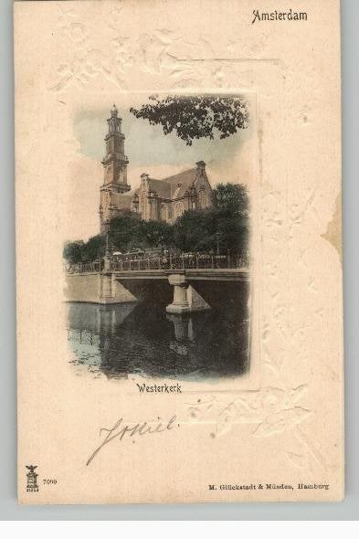 Amsterdam Westerkerk Vogellijntjes-kaart 1900, Verzamelen, Ophalen of Verzenden, Voor 1920, Ongelopen, Noord-Holland