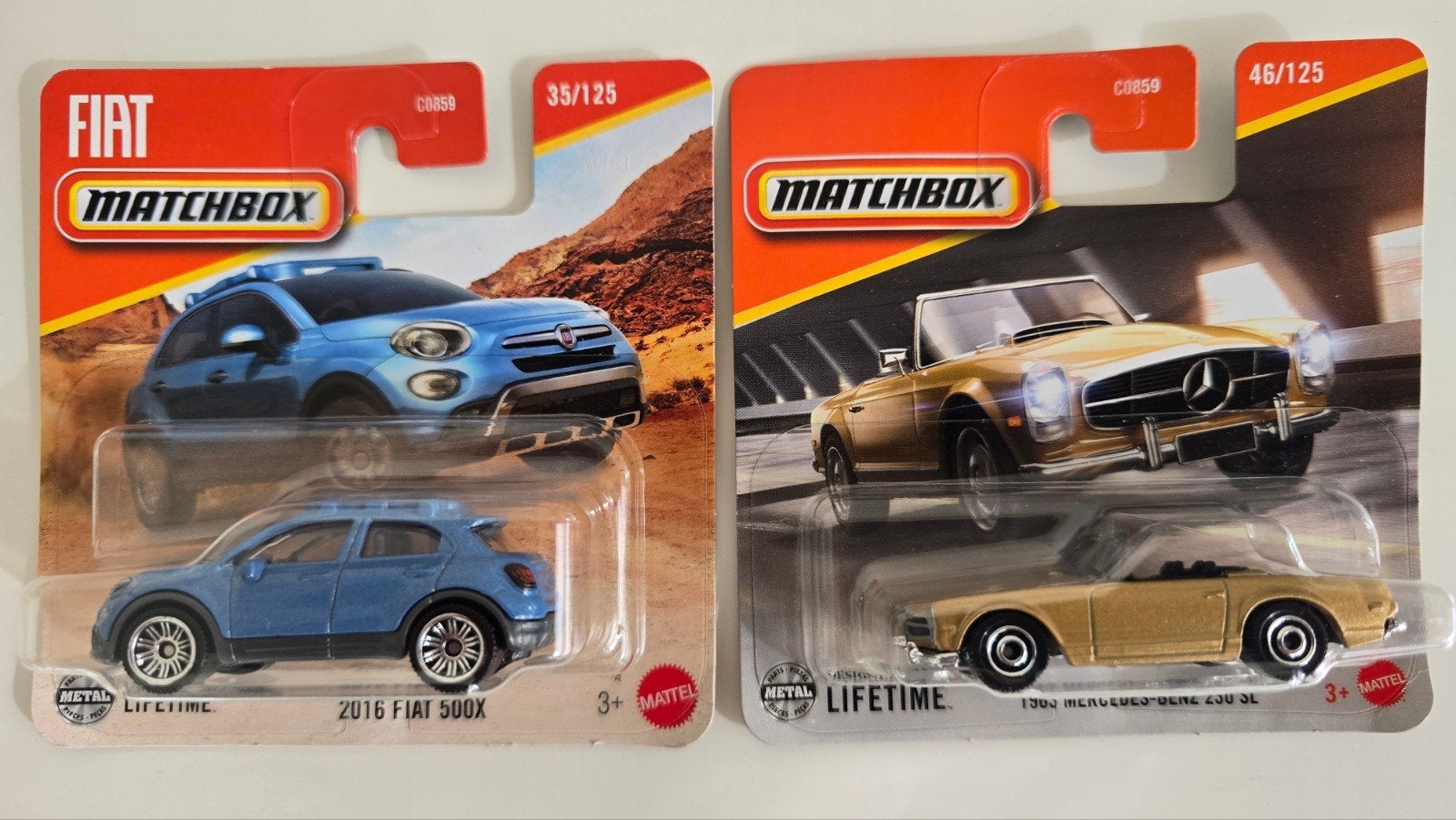Matchbox Fiat 500X en 1963 Mercedes-Benz 230 SL, Ophalen of Verzenden, Nieuw, Auto