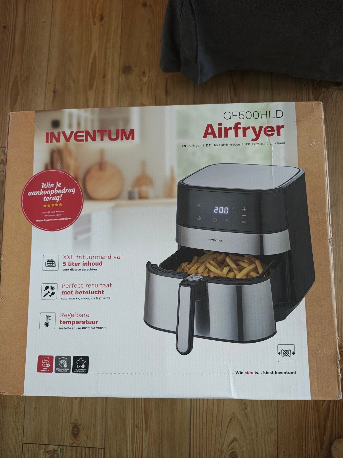 Inventum GF500HLD Airfryer XXL 5L - Nieuw in doos, 4 liter of meer, Ophalen of Verzenden, Nieuw, Uitneembare binnenpan