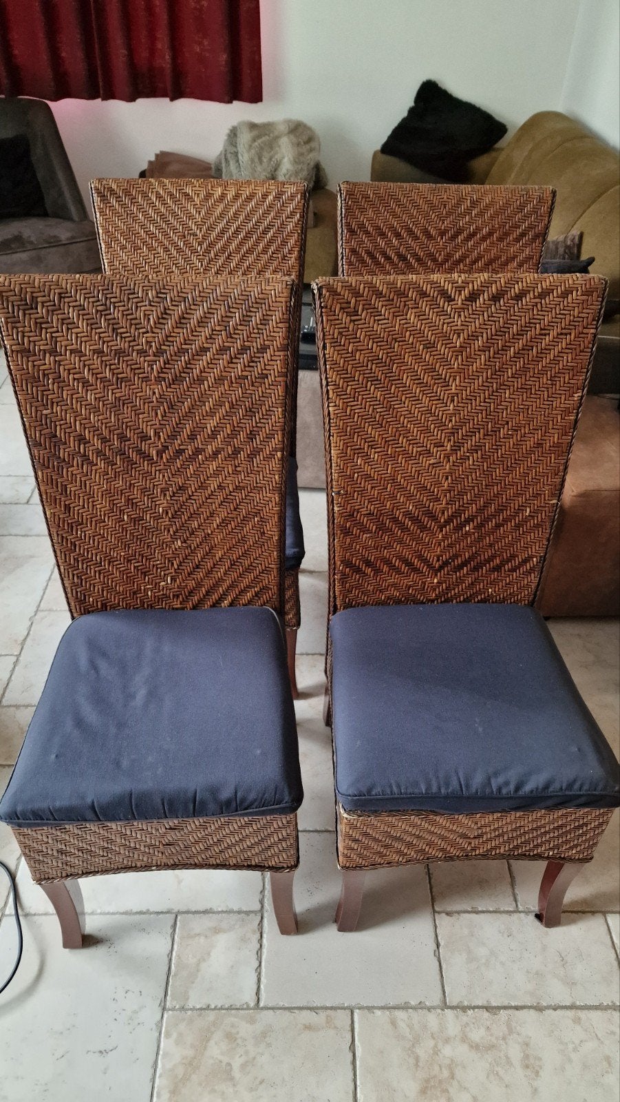 Set van 4 rotan stoelen met kussens, Ophalen, Gebruikt, Bruin, Stof