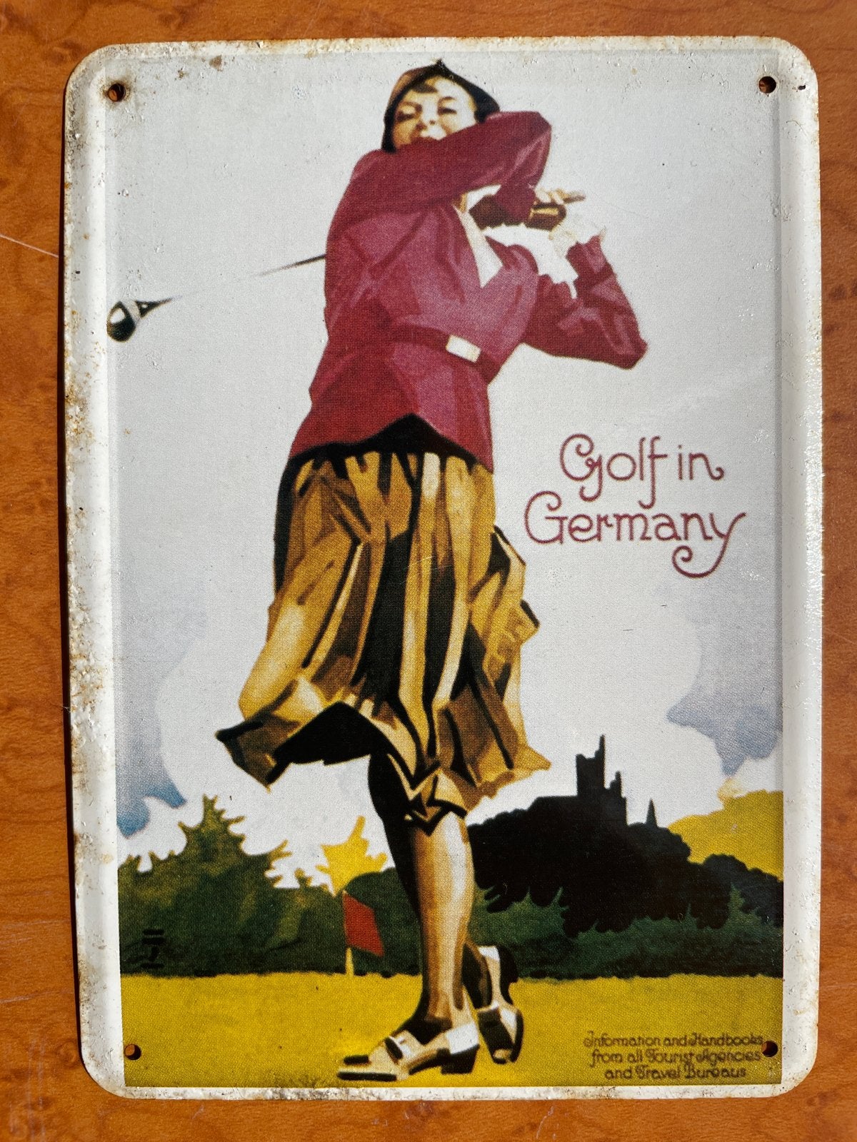 Vintage Emaille Bord "Golf in Germany" Reclameplaat, Ophalen of Verzenden, Gebruikt