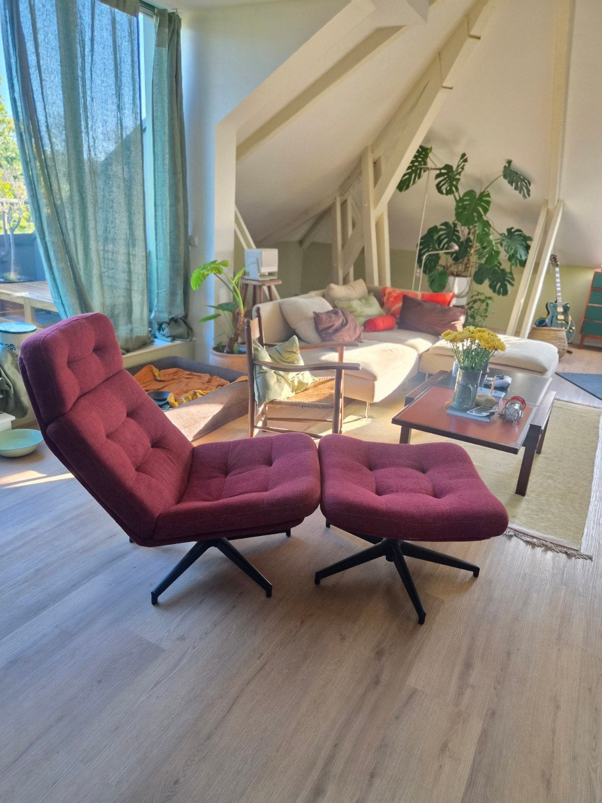 Mooie Havberg fauteuil / lounge Ikea + voetenbank / poef, Ophalen, Modern, Comfortabel, Zo goed als nieuw, Stof