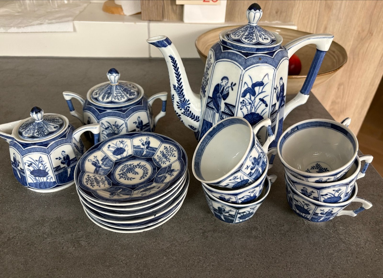 Vintage Mosa Theeservies - Blauw-Wit Patroon, Antiek en Kunst, Ophalen