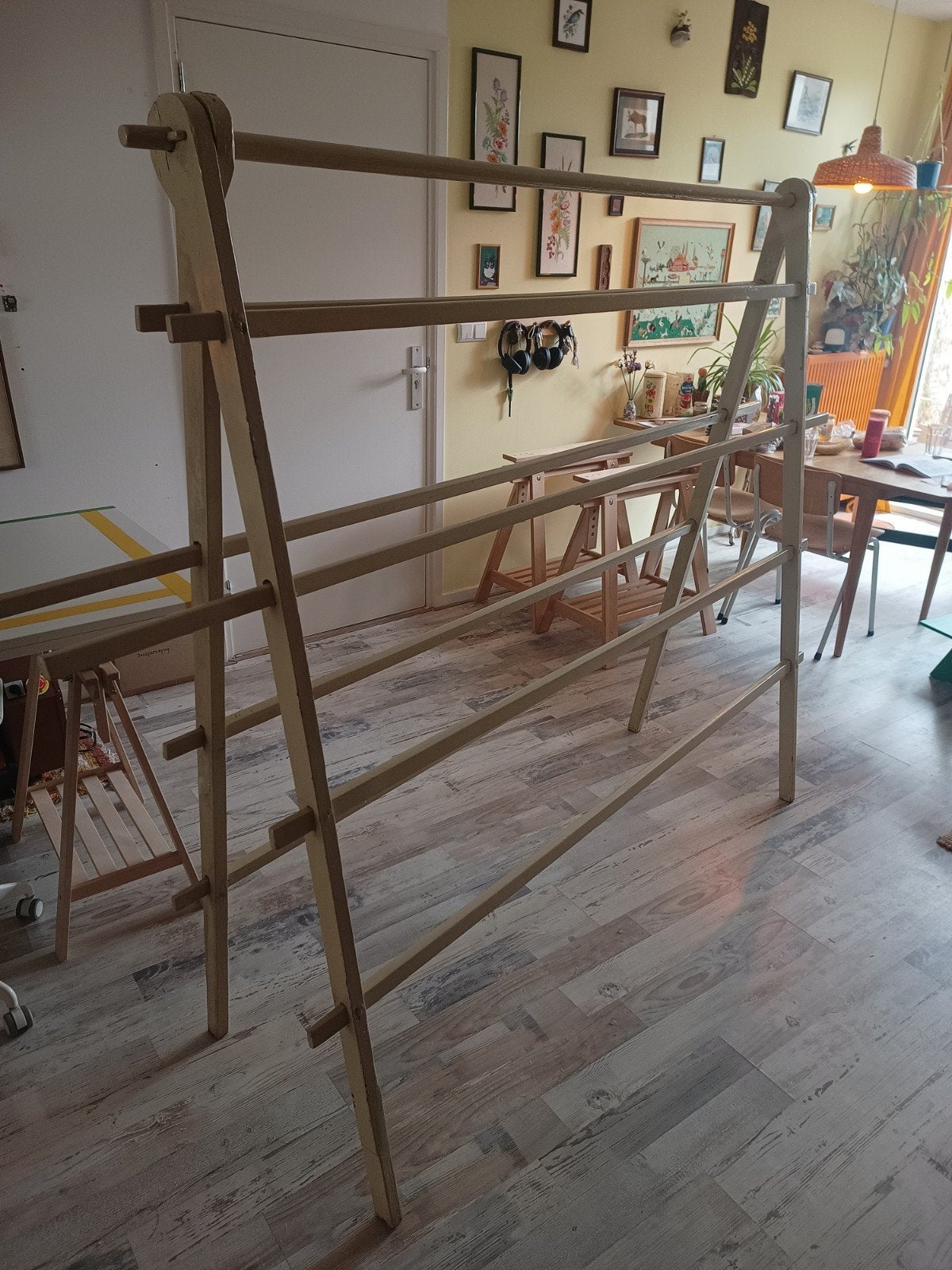 Vintage inklapbaar droogrek - 175 cm hoog, 120 cm breed, Ophalen