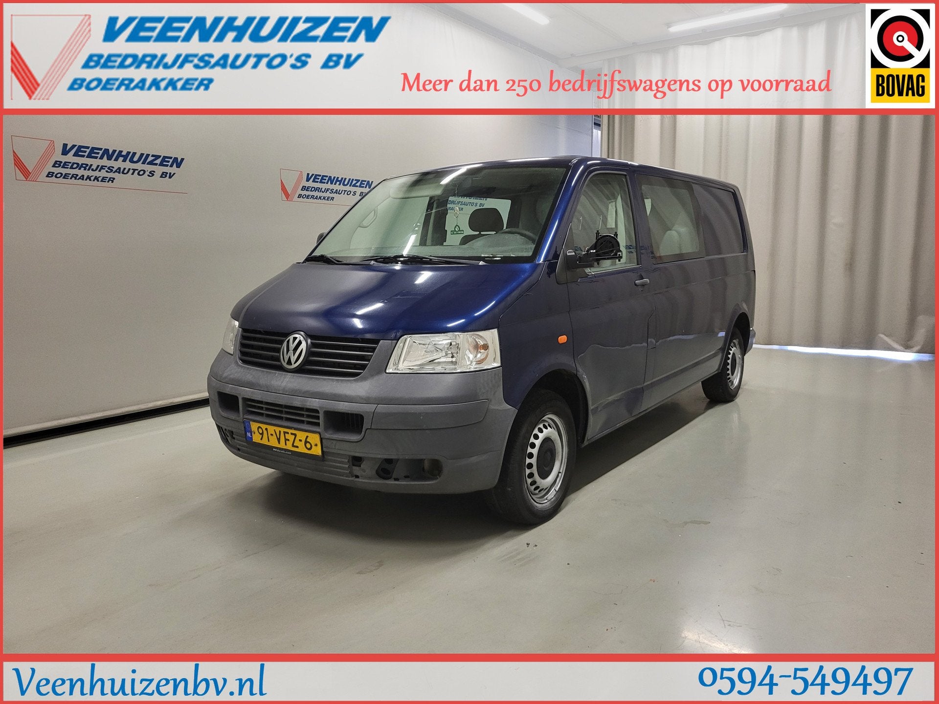 Volkswagen Transporter 2.5TDI L2/H1 Dubbele Cabine, Auto's, Voorwielaandrijving, 1940 kg, Gebruikt, 2500 kg