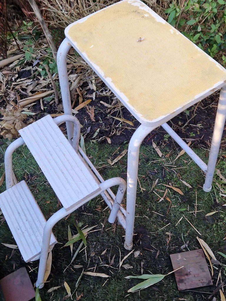 Vintage keuken trapje of opstapkrukje (brocante), Ophalen of Verzenden, Gebruikt, Trap, Minder dan 2 meter