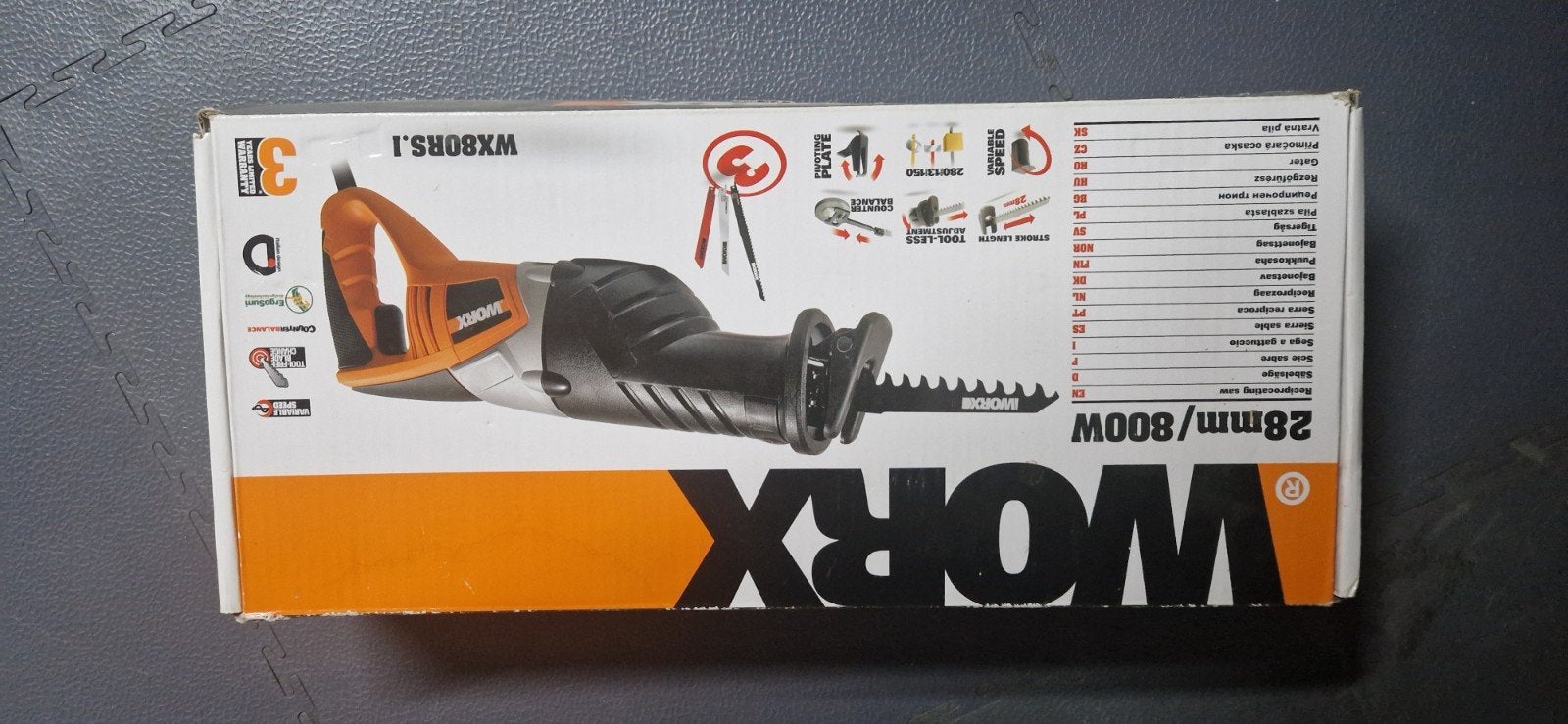 Worx Reciprozaag WX808.1 - Krachtige 800W Zaag, Gebruikt, 70 mm of meer, Worx, 600 tot 1200 watt