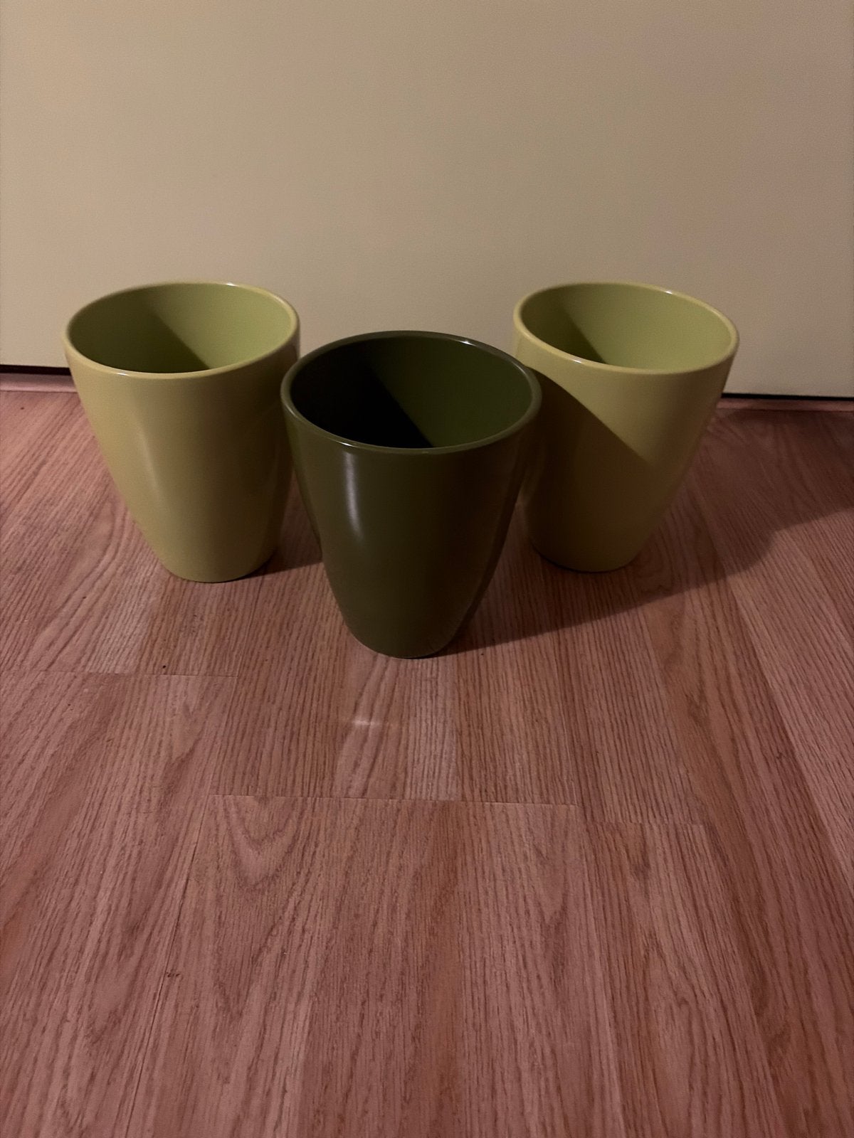 3 Groene Geglazuurde Bloempotten/Vazen, Ophalen, Gebruikt, Rond, Binnen