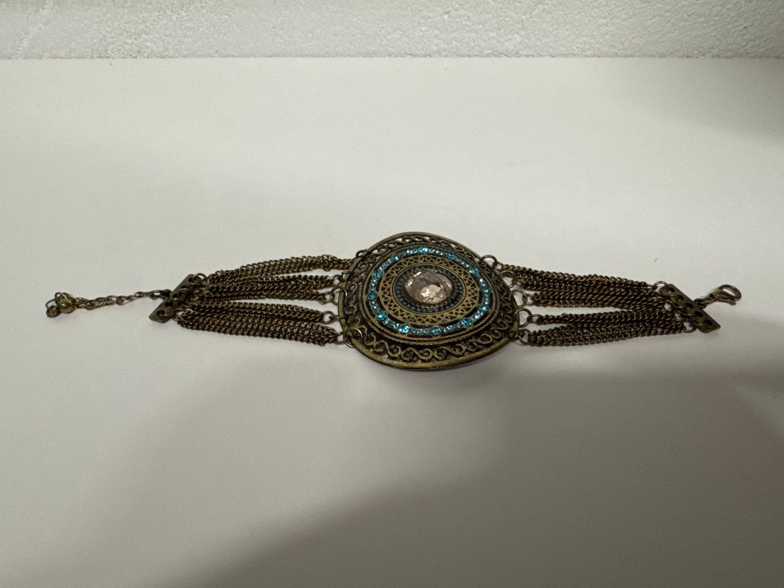 Vintage armband met blauwe en transparante kristallen, Met kristal, Overige materialen, Gebruikt, Overige kleuren