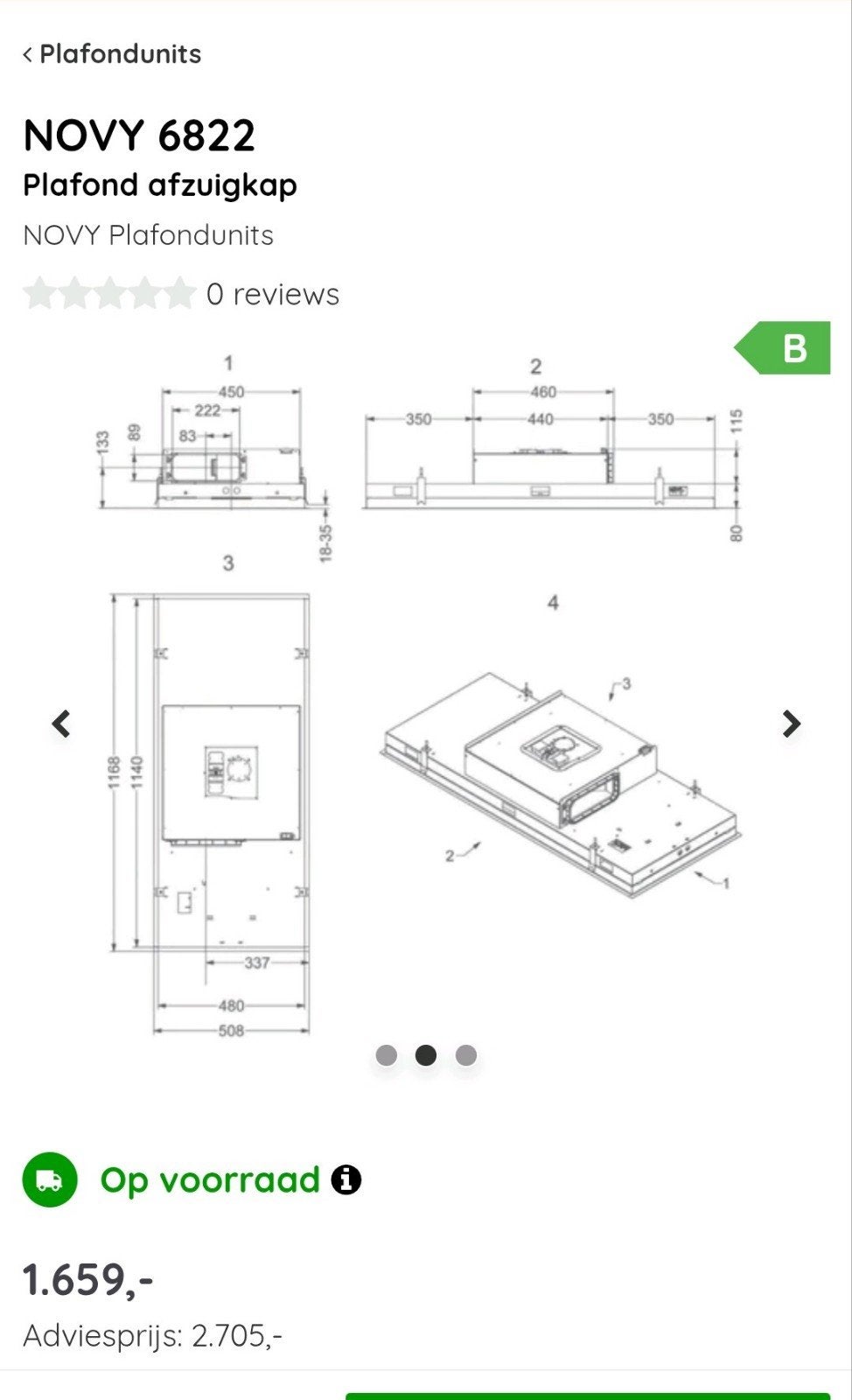 Novy 6822 Plafond Afzuigkap - Strak Design, Witgoed en Apparatuur, Afzuigkappen, Ophalen, Gebruikt, Overige typen, Inbouw