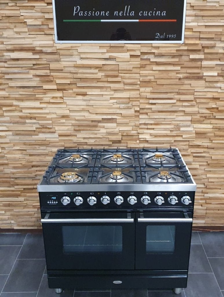 Boretti Fornuis 90cm hoogglans zwart + rvs 2 ovens 6 pits, Witgoed en Apparatuur, Niet ingevuld, 60 cm of meer, Niet ingevuld