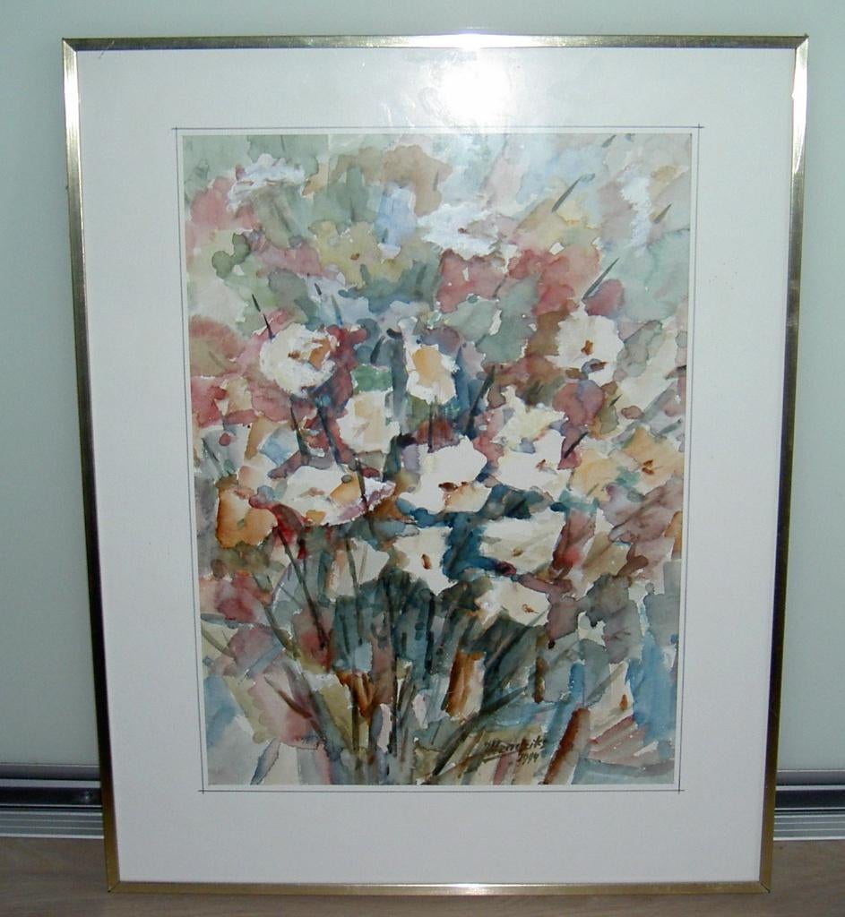 Aquarel van Jan Hendriks (Hilversum) 1994 . gouden lijst . m, Minder dan 50 cm, Nieuw, Ophalen of Verzenden, Schilderij