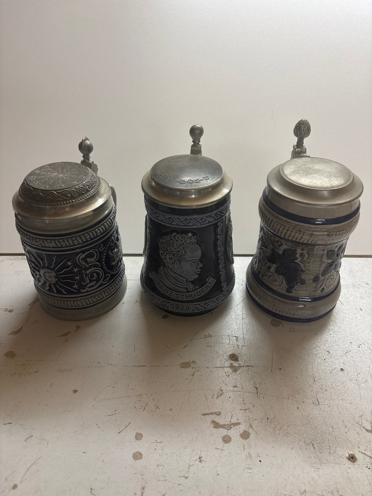 Set van 3 Vintage Duitse Bierpullen met Metalen Deksel, Antiek en Kunst, Ophalen of Verzenden