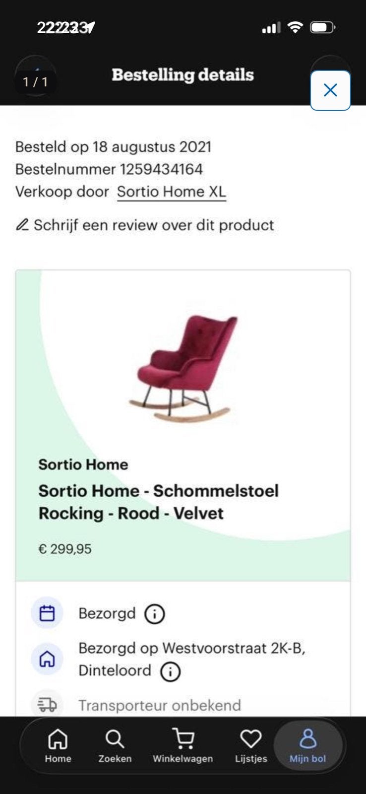 Sortio Home Schommelstoel Rocking - Rood - Velvet, Huis en Inrichting, Ophalen of Verzenden, Zo goed als nieuw, Rood, Eén