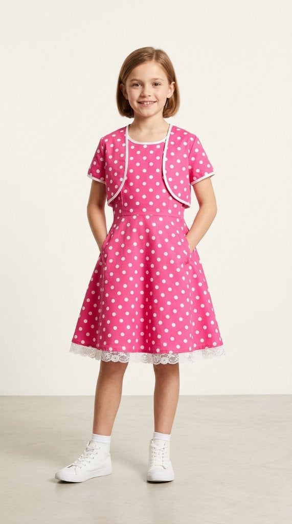 Roze jurk met witte stippen en bolero  maat 140  Nieuw, Kinderen en Baby's, Verzenden, Nieuw, 146 t/m 152, Meisje