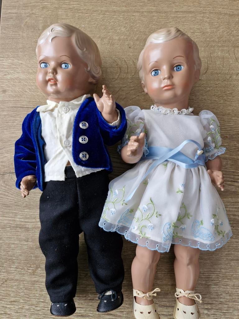 Schilpad vintage poppen: jongen en meisje met blauwe ogen, Verzamelen, Ophalen of Verzenden, Gebruikt, Overige typen