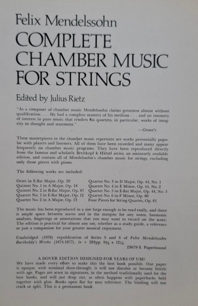 Felix MENDELSSOHN Complete Chamber Music for strings Dover, Boeken, Ophalen of Verzenden, Artiest
