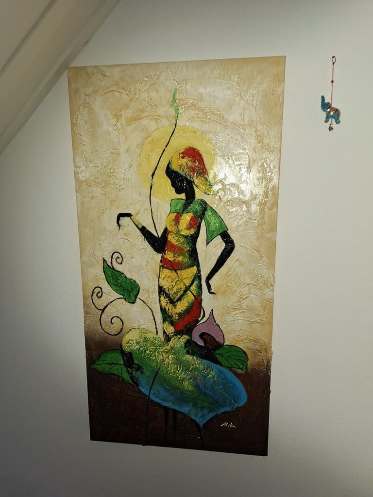 Schilderij Afrikaanse Vrouw met Bloemen, Ophalen